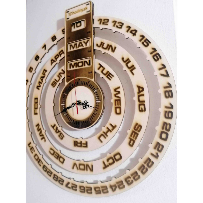 Fából készült naptár - gravírozott falióra -...