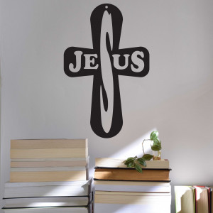 Dekoráció fából kereszt - Jézus, mérete: 250x160 mm