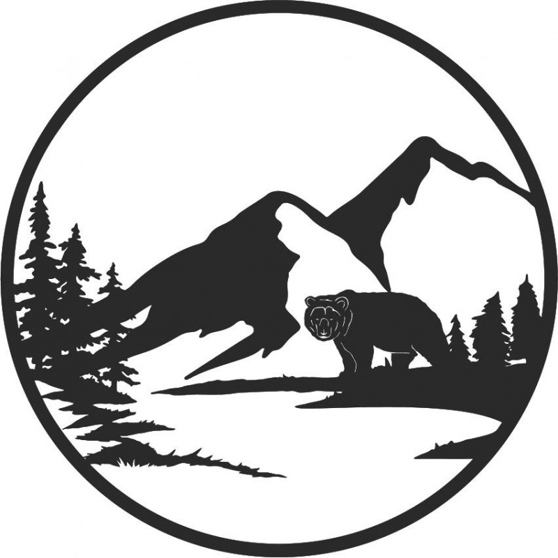 Fából készült falikép medve sziluett -...