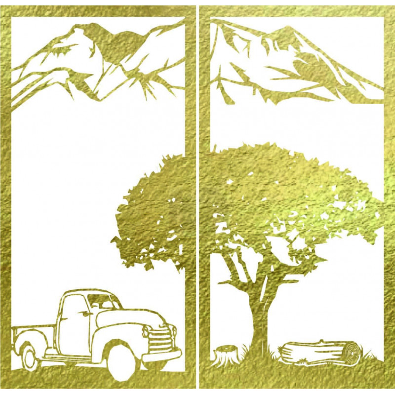 Faragott kétrészes falfestmény természettel -...