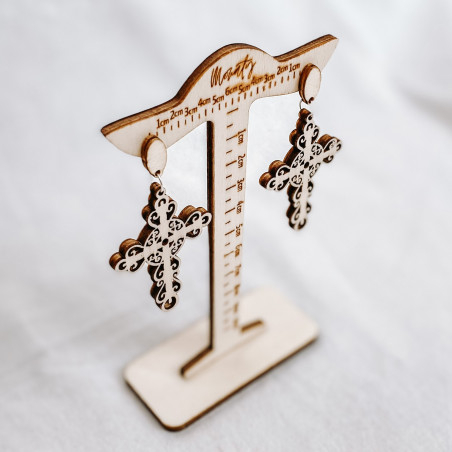 Fából készült természetes lógó fülbevaló CROSS - MONATY | SENTOP