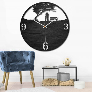 Wooden clock - couple in the park - natural and colorful | SENTOP PR0448