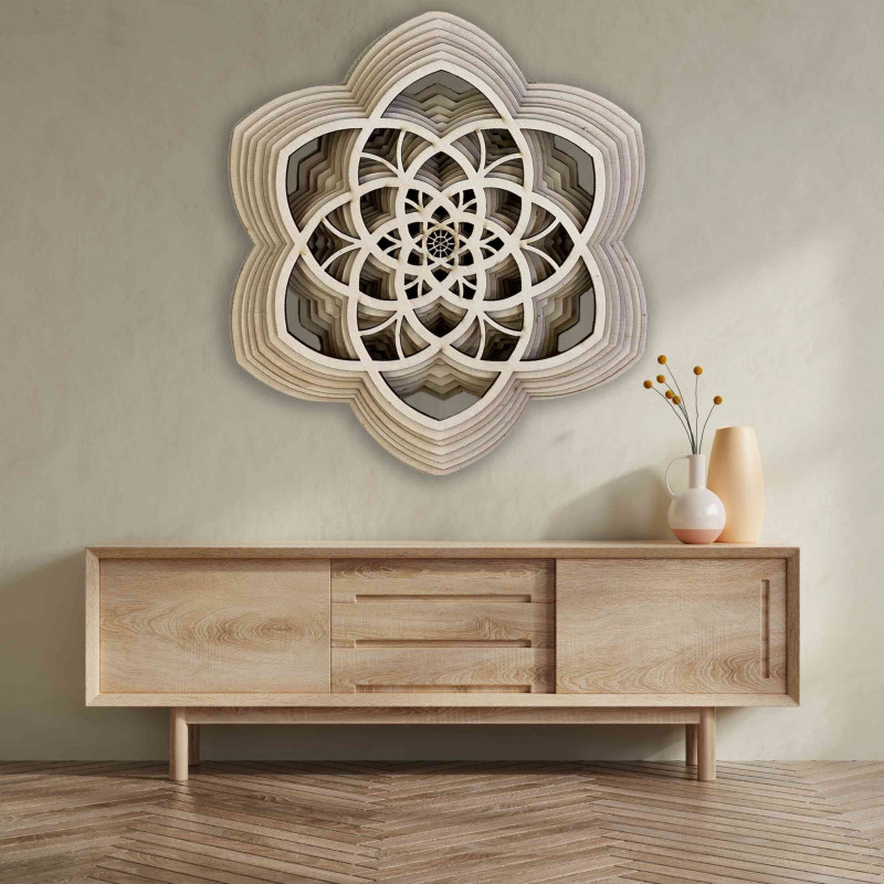 Több rétegű, akár 90 x 100 cm-es fa mandala Harmony