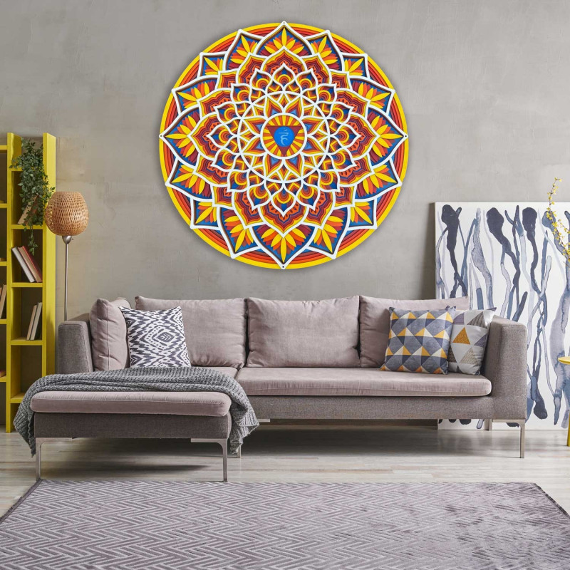 Feng shui energiával díszített fa mandala a falon