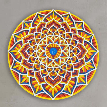 Feng shui energiával díszített fa mandala a falon