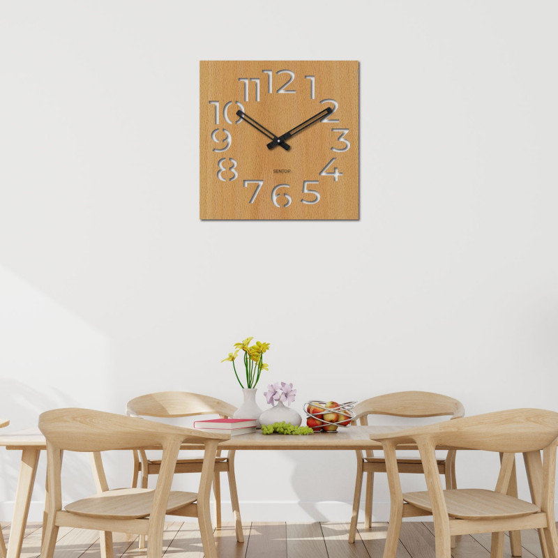 Modern, fából készült falióra minimalista dizájnnal