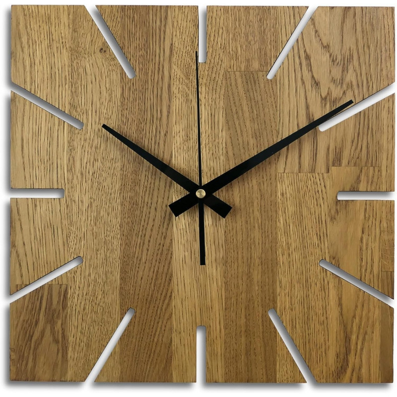 Wooden clock on the wall with oak wood - square I SENTOP MAS008