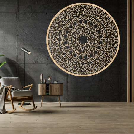 Luxus fa mandala festmény a falon egy modern belső térhez