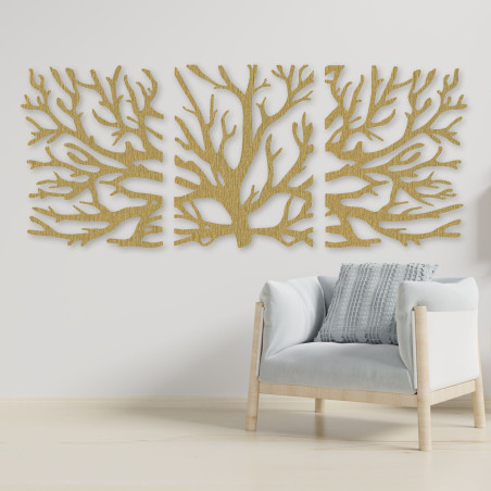 Háromrészes fafestmény - Fenséges fa ágakkal, erdei triptichon, természetes faldekoráció