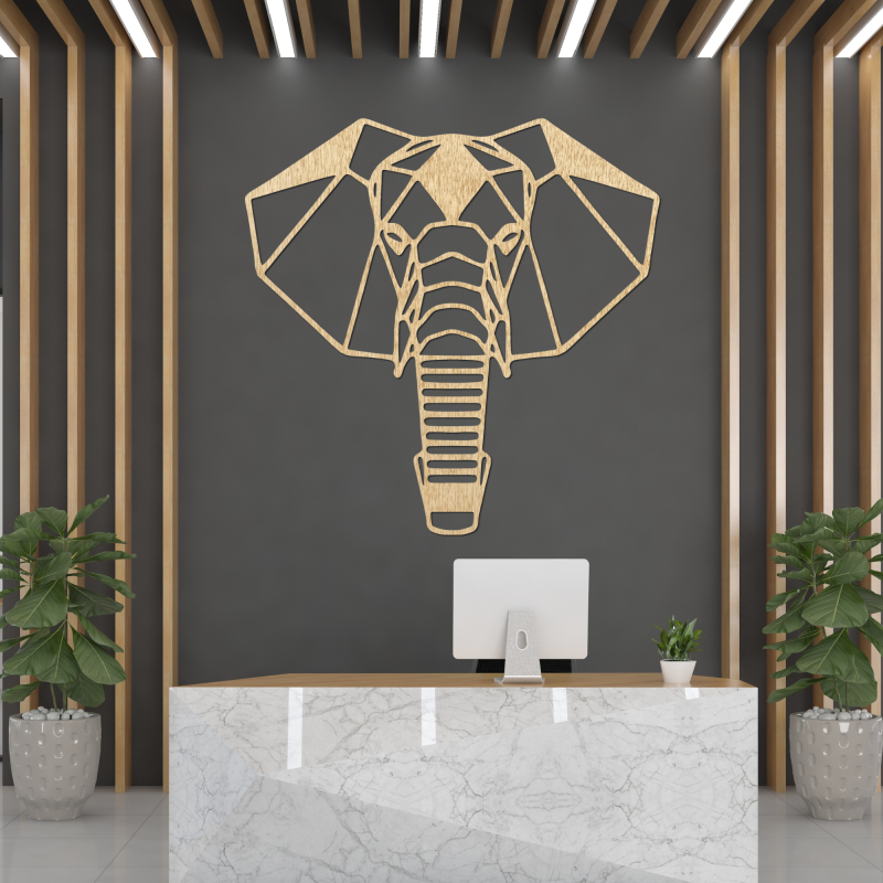 Geometrikus fa elefánt faldekoráció modern minimalista stílusban
