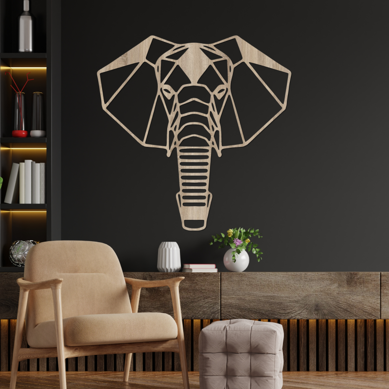 Geometrikus fa elefánt faldekoráció modern stílusban