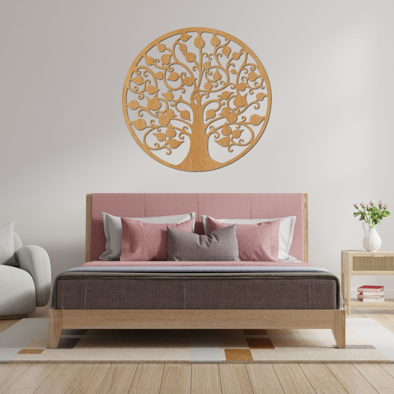 Kerek fa dekoráció életfával a falra