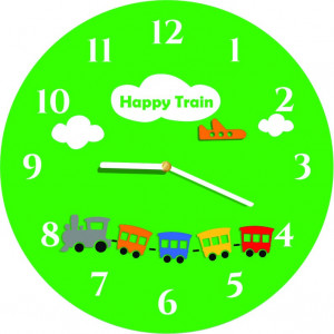 Wall clock for children green, playful colors. Size 30 x 30 cm