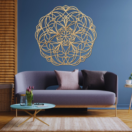 Fából készült mandala a falon modern geometrikus mintával