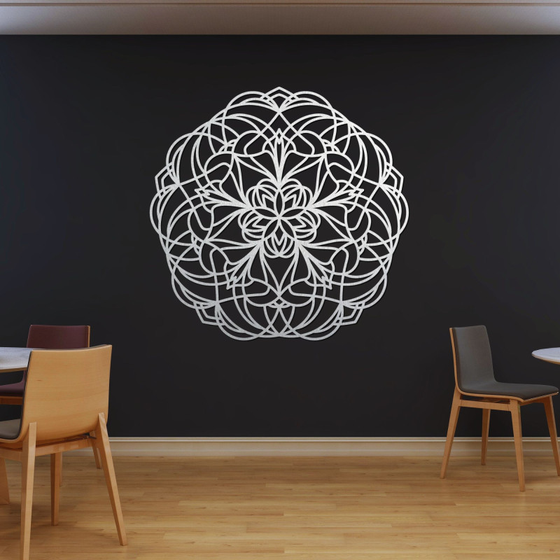 Fából készült mandala a falon modern geometrikus mintával