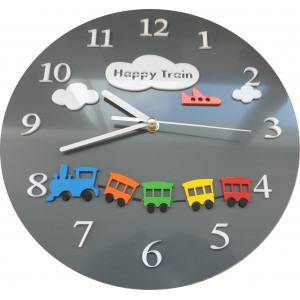 Wall clock for kids train color gray. Size 30x30 cm CLOUD