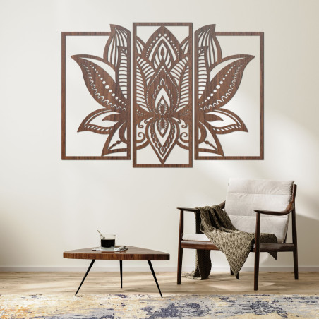 Háromrészes lótusz mandala - modern faldekoráció a nappaliba