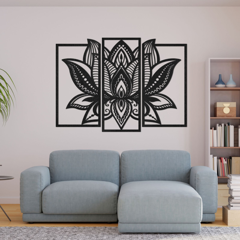 Háromrészes lótusz mandala - modern faldekoráció a nappaliba