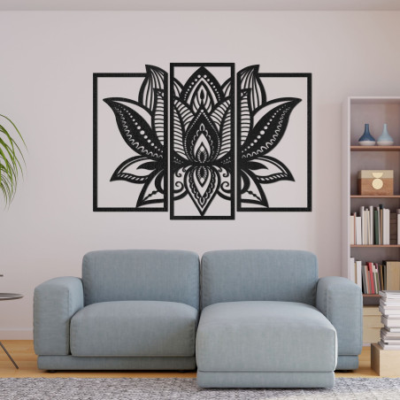 Háromrészes lótusz mandala - modern faldekoráció a nappaliba