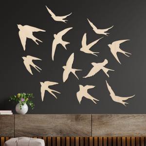 Fából készült faldekorációk repülő madarak - FLOCK
