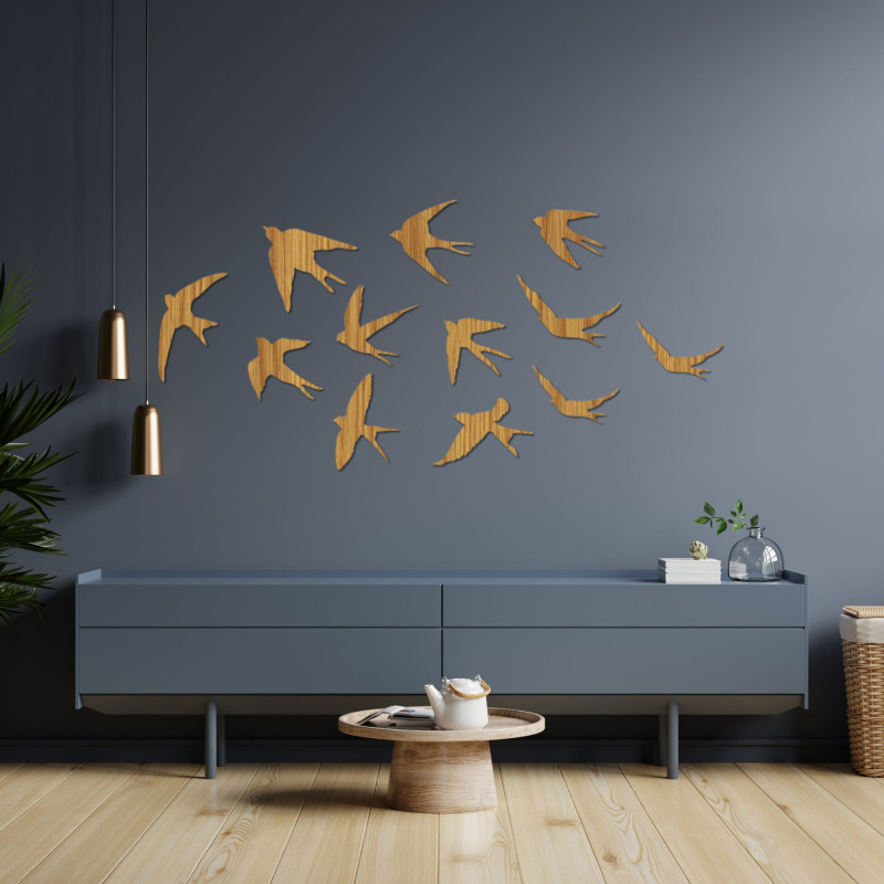 Faldekoráció - fecskék, fából készült repülő...
