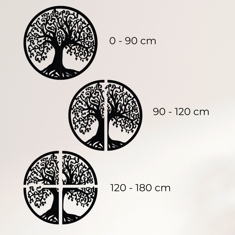 Fából készült életfa a falon, amely a harmóniát, a növekedést és az erős családi gyökereket szimbolizálja