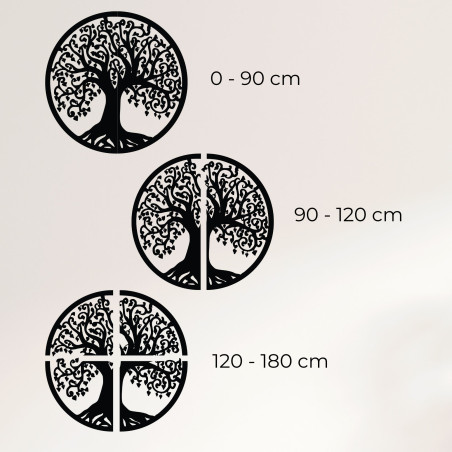 Fából készült életfa a falon, amely a harmóniát, a növekedést és az erős családi gyökereket szimbolizálja