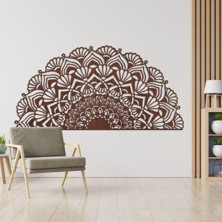 Luxus, félkör alakú, fából készült mandala stílusos bohém belső térhez.