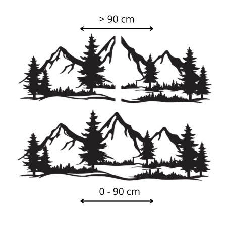 Egy hegyeket és erdőket ábrázoló, fából készült falfestmény a vad természet hangulatát varázsolja otthonába.