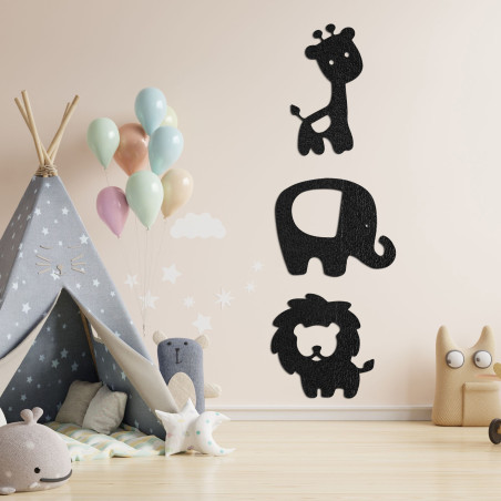 Fából készült dekoráció elefánt, oroszlán, zsiráf - SAFARI