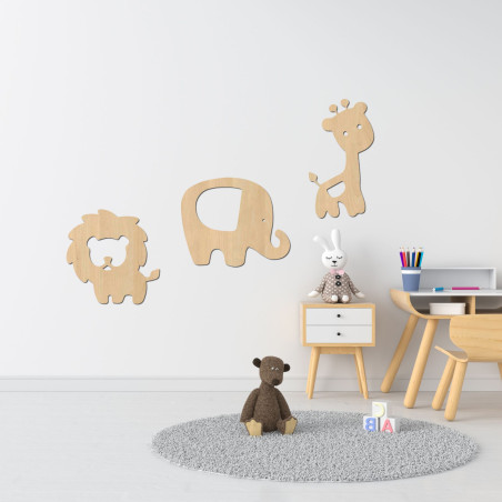 Fából készült dekoráció elefánt, oroszlán, zsiráf - SAFARI