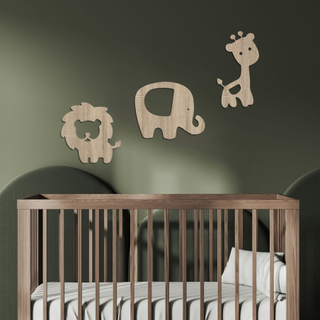 Fából készült dekoráció elefánt, oroszlán, zsiráf - SAFARI
