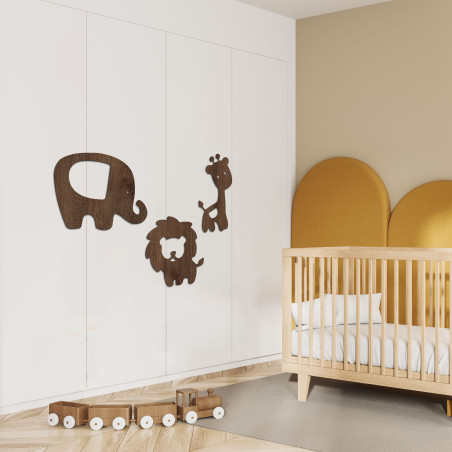 Fából készült dekoráció elefánt, oroszlán, zsiráf - SAFARI