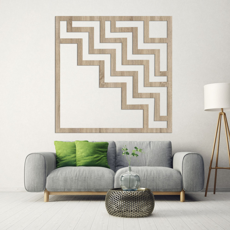 Geometrikus fa faldekoráció barna színben, modern absztrakt mintával
