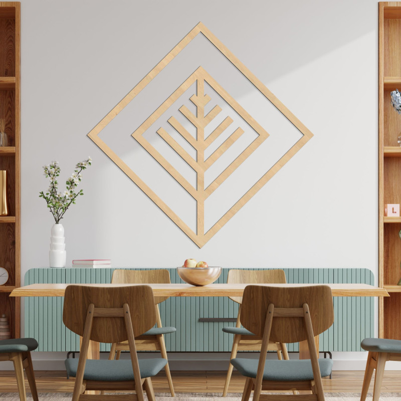 Modern geometrikus fa faldekoráció stílusos belső térhez