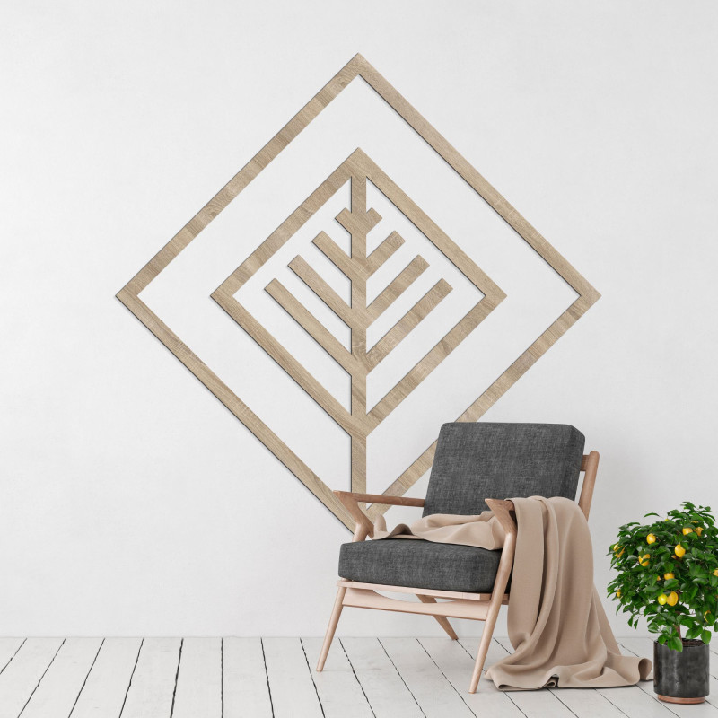 Modern geometrikus fa faldekoráció stílusos belső térhez