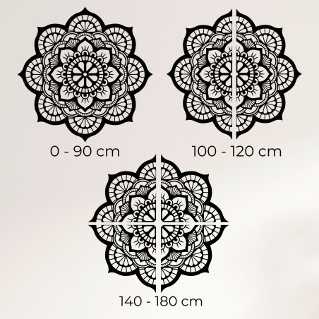 Fából faragott mandala falra, részletes virágmintával
