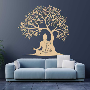 Dekoratív fa meditáló Buddhával, fa dekorációval 2