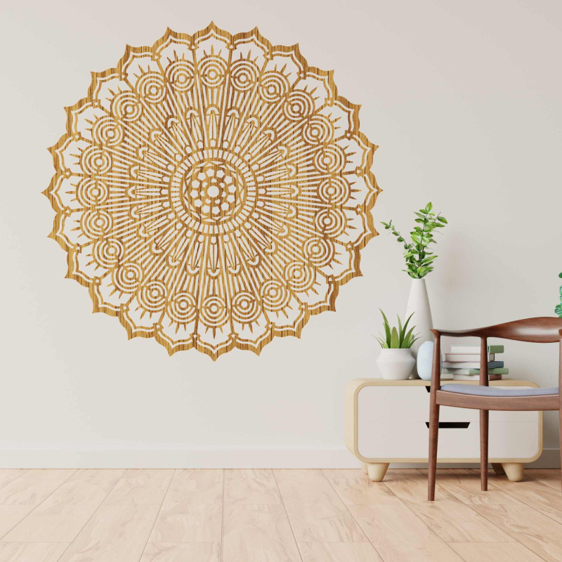 Fából készült mandala faldekoráció a nappaliba