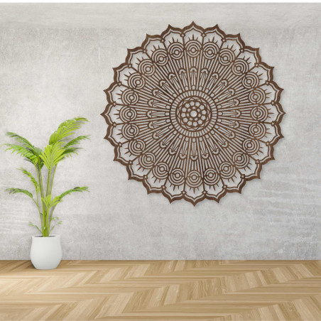 Fából készült mandala faldekoráció a nappaliba