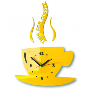 Wall clock sunflower cup of coffee. Color yellow. Dimensions 36 x 32 cm