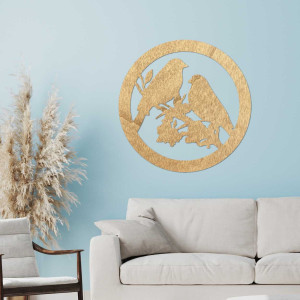 Fából készült falfestmény madarak egy ágon 2