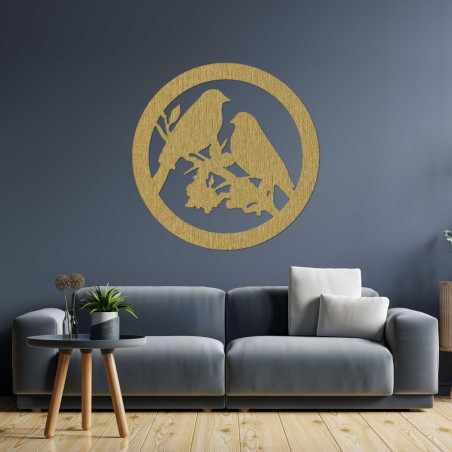 Fából készült falfestmény madarak egy ágon