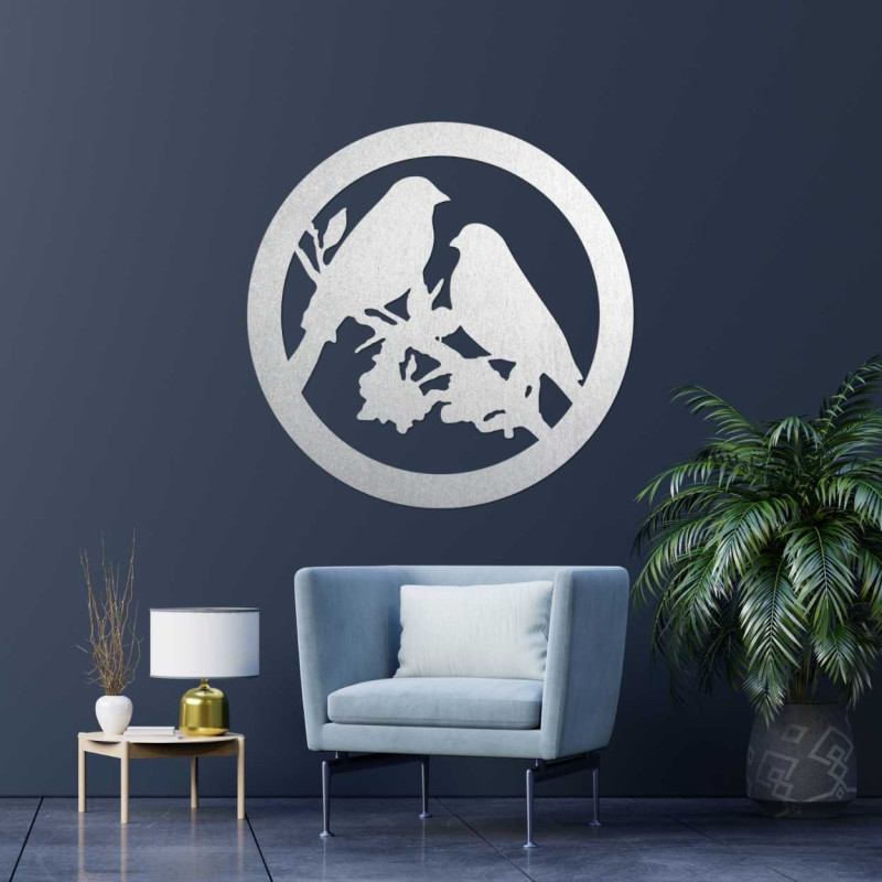 Fából készült falfestmény madarak egy ágon