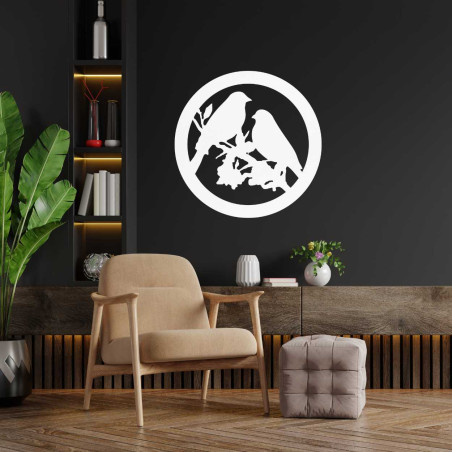 Fából készült falfestmény madarak egy ágon