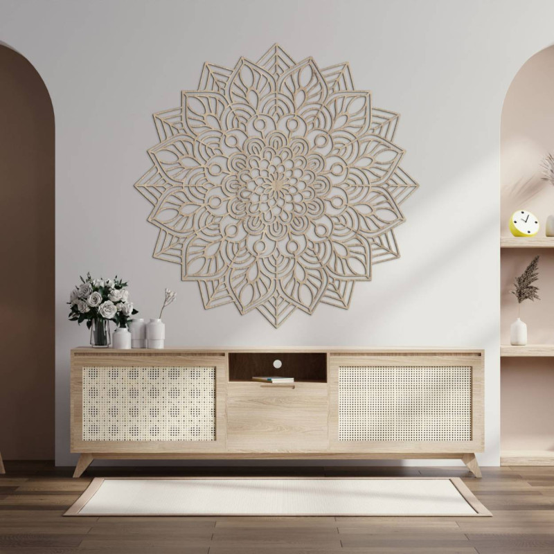 Természetes és geometriai formák ihlette dekoráció harmonikus kompozícióban.