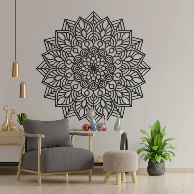 Fából készült mandala a falon - elegáns dekoráció
