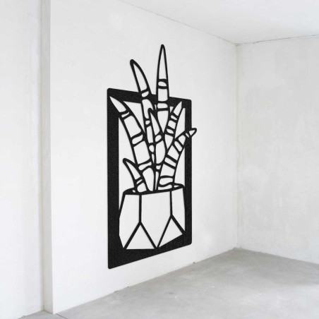 Fa faldekoráció természetes növények és virágcserepek motívumával