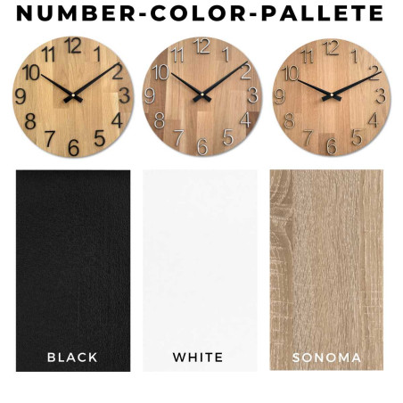 Kerek óra dekoratív kivágással a közepén és finom fa mintával.