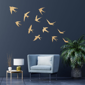 Fából készült faldekorációk repülő madarak - FLOCK 2